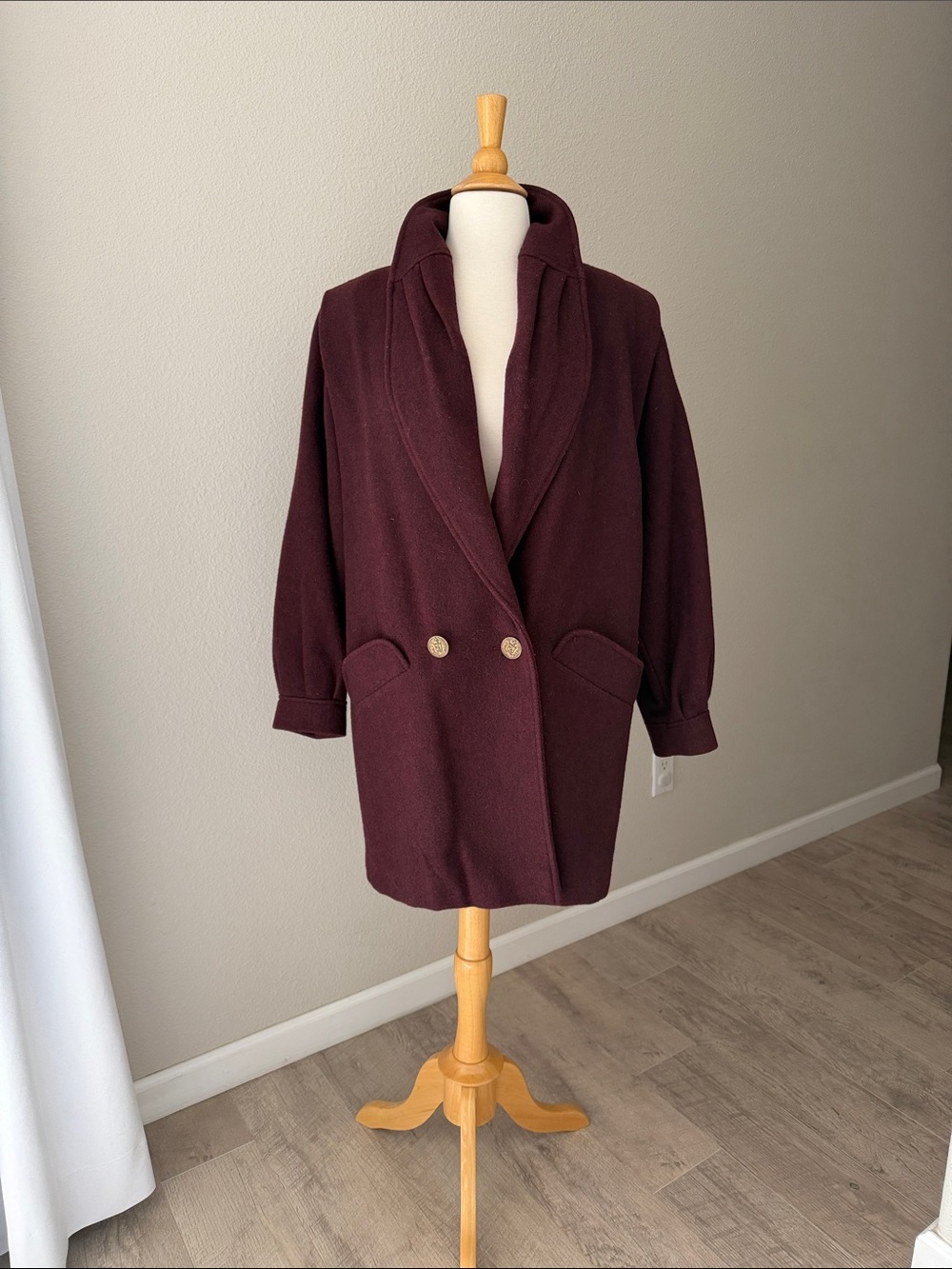 Vintage Wool Blend Burgundy Wine Dress Coat
